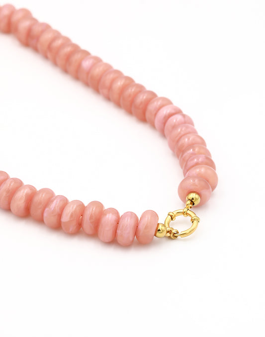 Kralenketting ovaal met slotje roze
