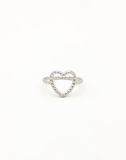 Ring hartje gedraaid zilverkleurig