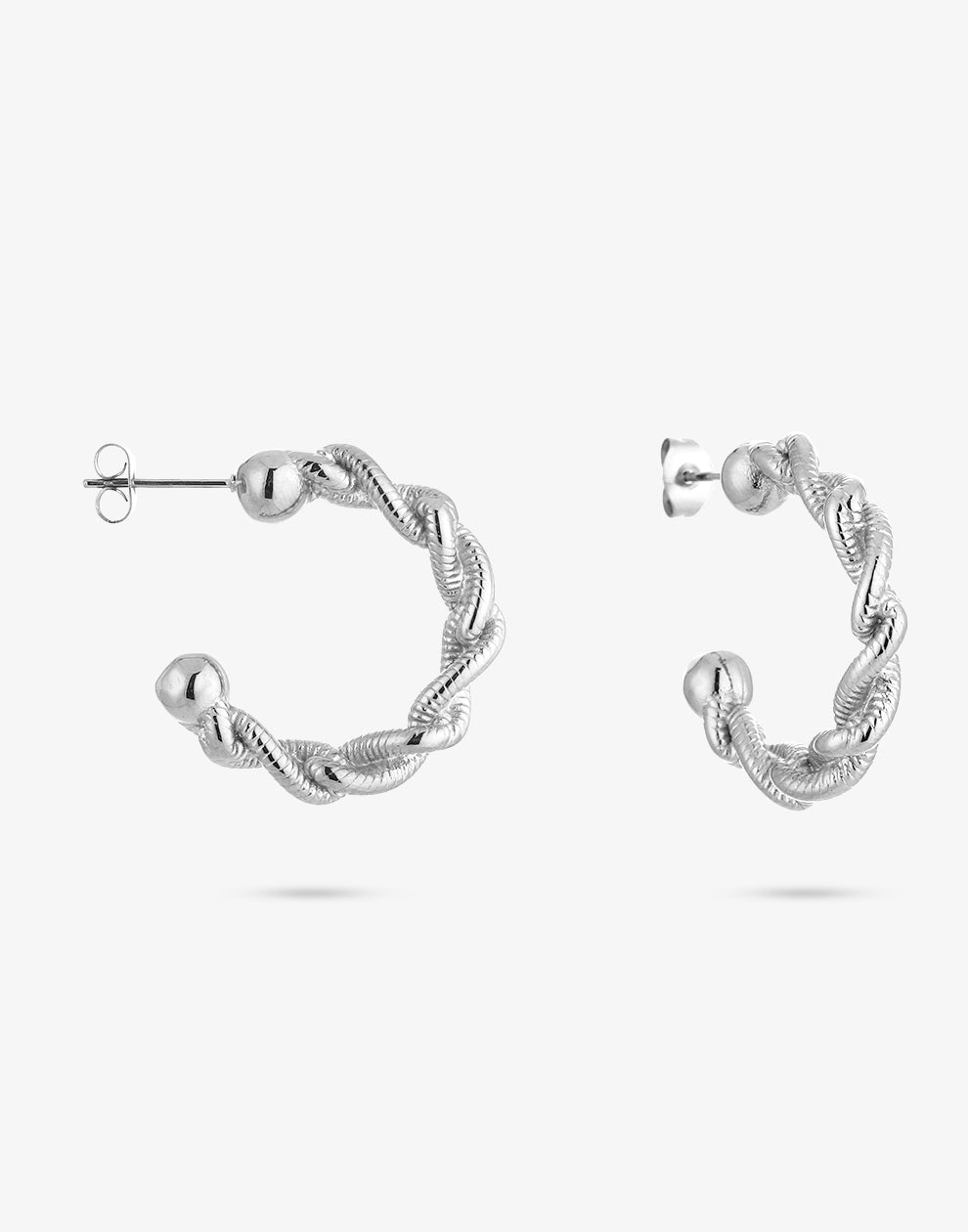 Offene, gedrehte Ohrringe mit Rippen, silberfarben, 30 mm