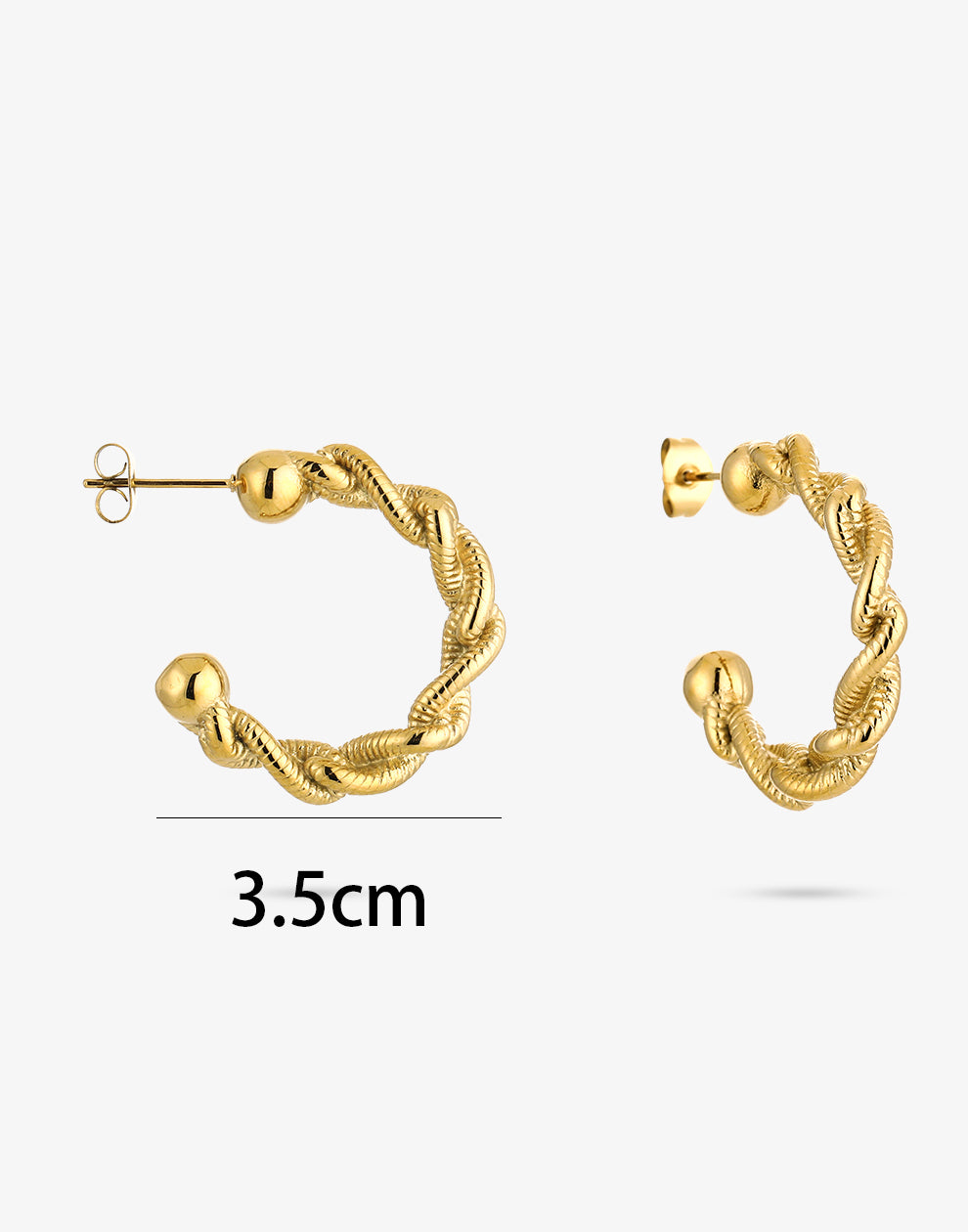 Oorringen open gedraaid met ribbels goudkleurig 30mm