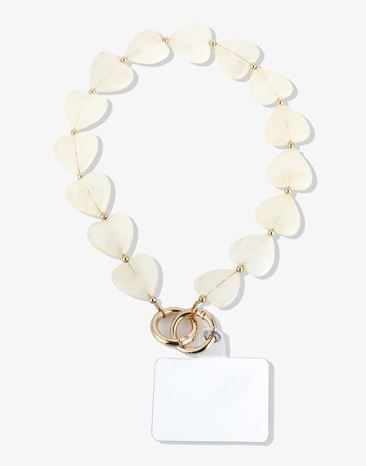 Herzförmige Telefonkabel mit Perlen, weiß