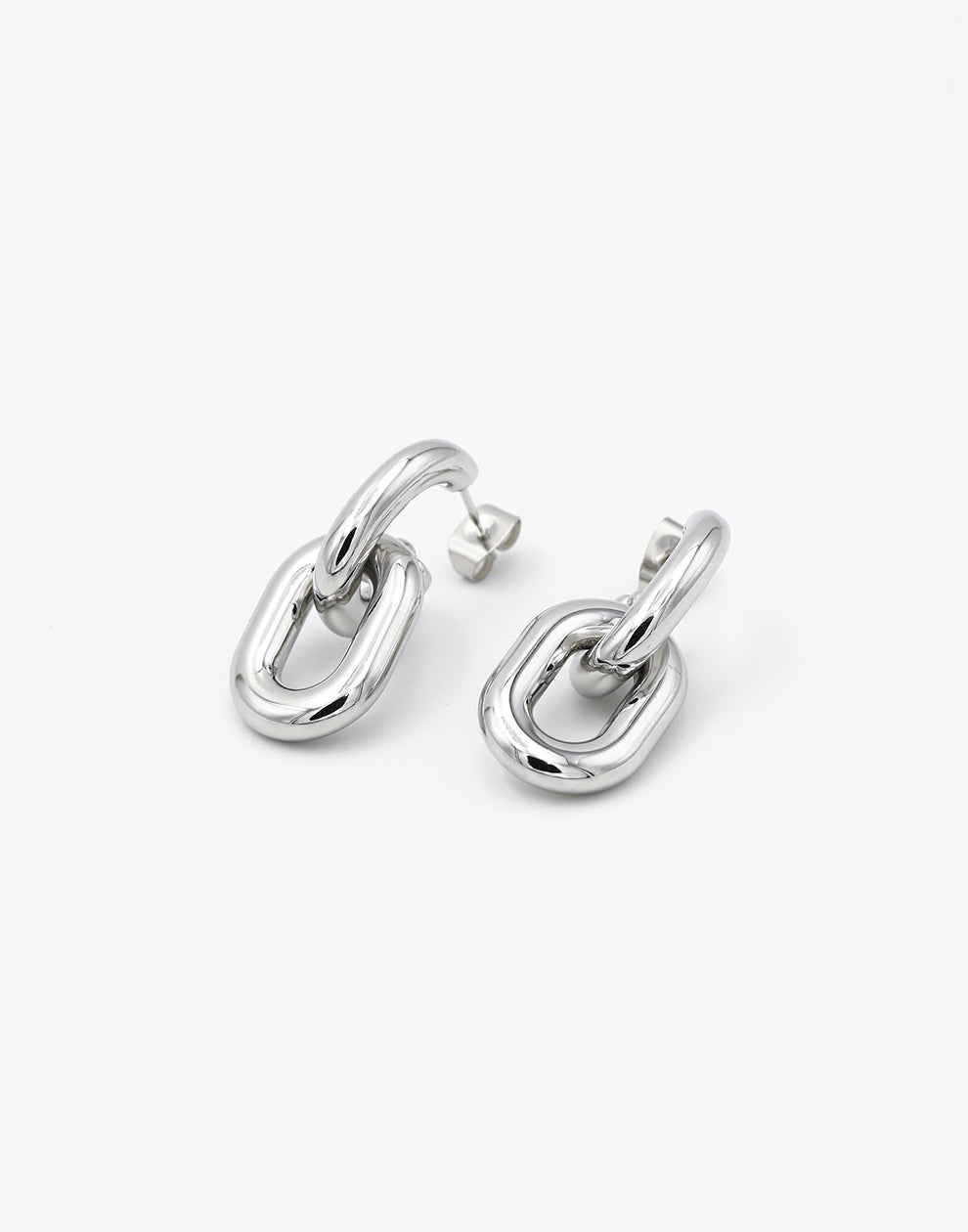 Oorsteker grove schakel zilverkleurig