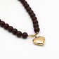 Kralenketting met hart bruin