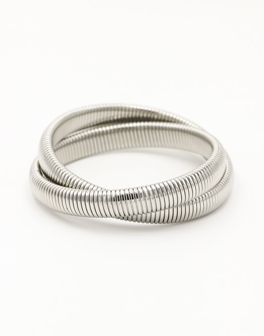 Stretch armband dubbel zilverkleurig