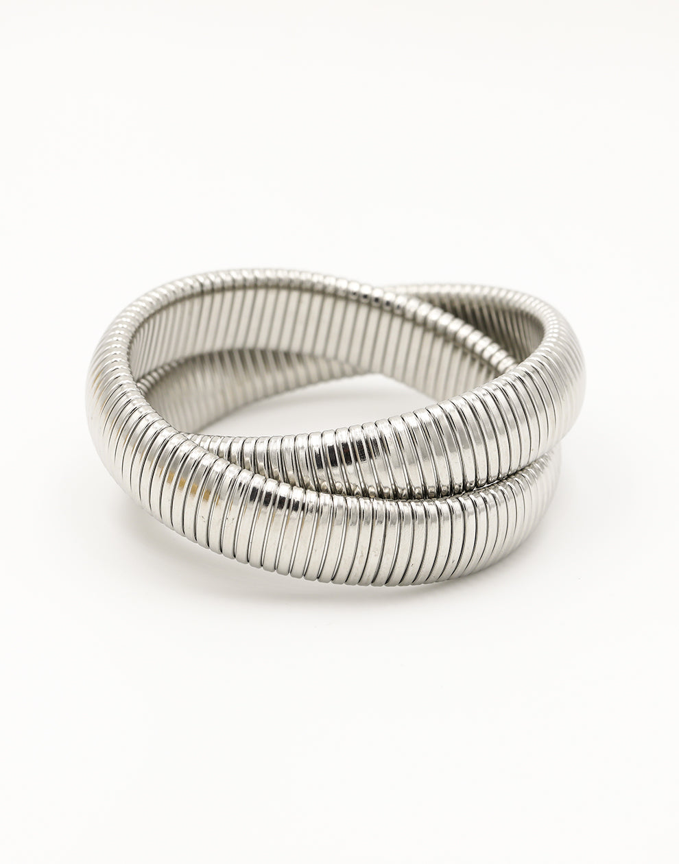 Stretch armband dubbel breed zilverkleurig