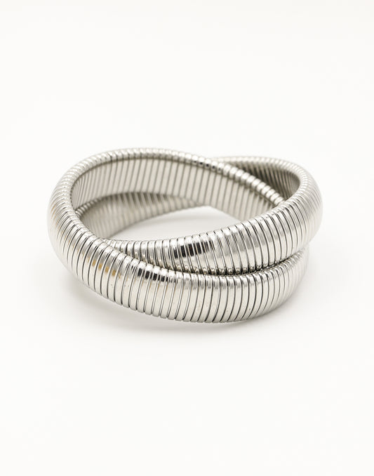 Stretch armband dubbel breed zilverkleurig