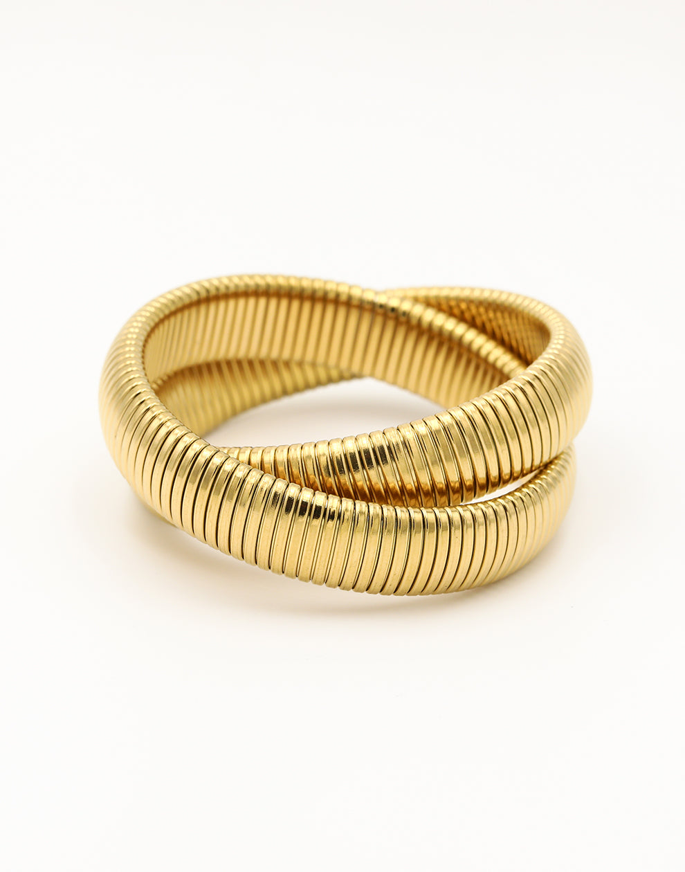 Stretch armband dubbel breed goudkleurig