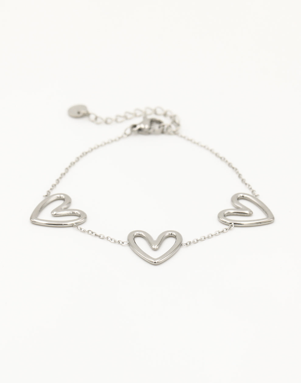 Armband grote hartjes zilverkleurig