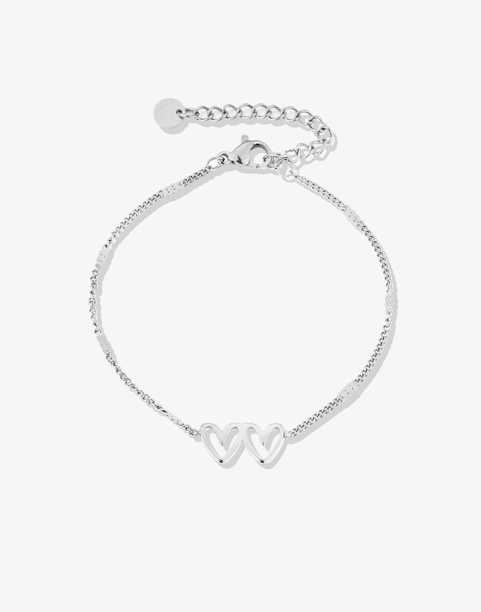 Armband dubbele hartjes met schakels zilverkleurig