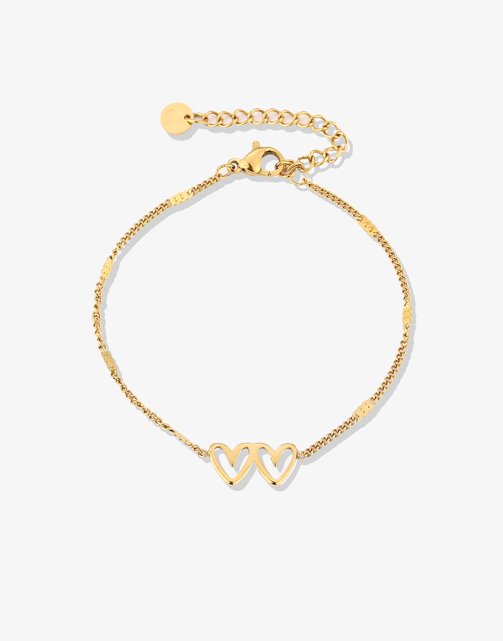 Armband dubbele hartjes met schakels goudkleurig