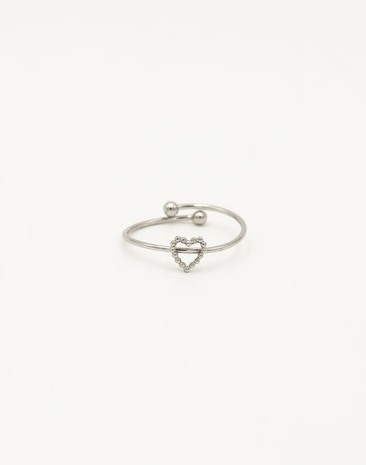Ring hartje bolletjes zilverkleurig