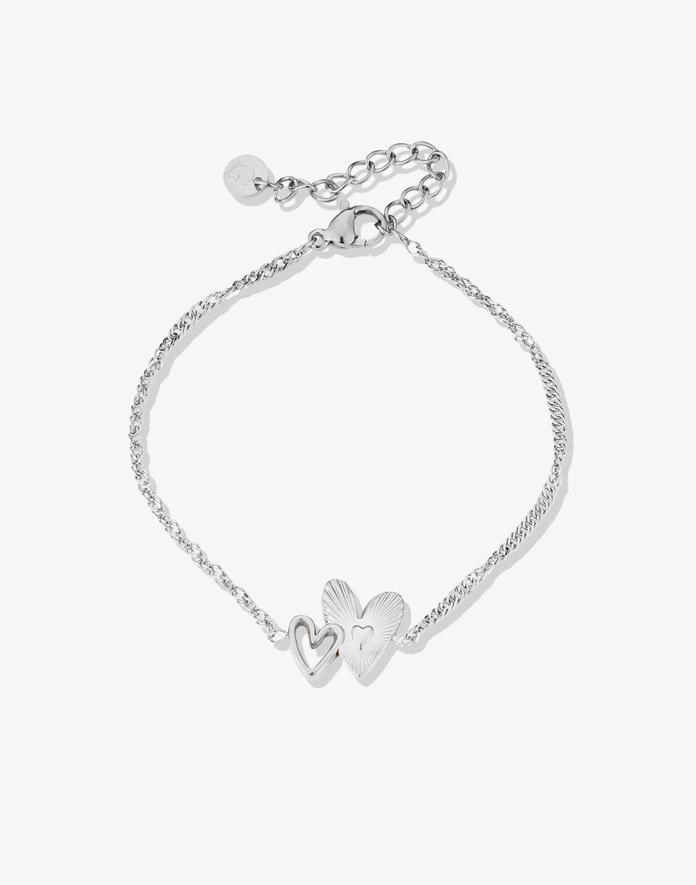 Armband verbonden speelse hartjes zilverkleurig