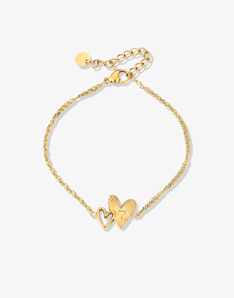 Armband verbonden speelse hartjes goudkleurig