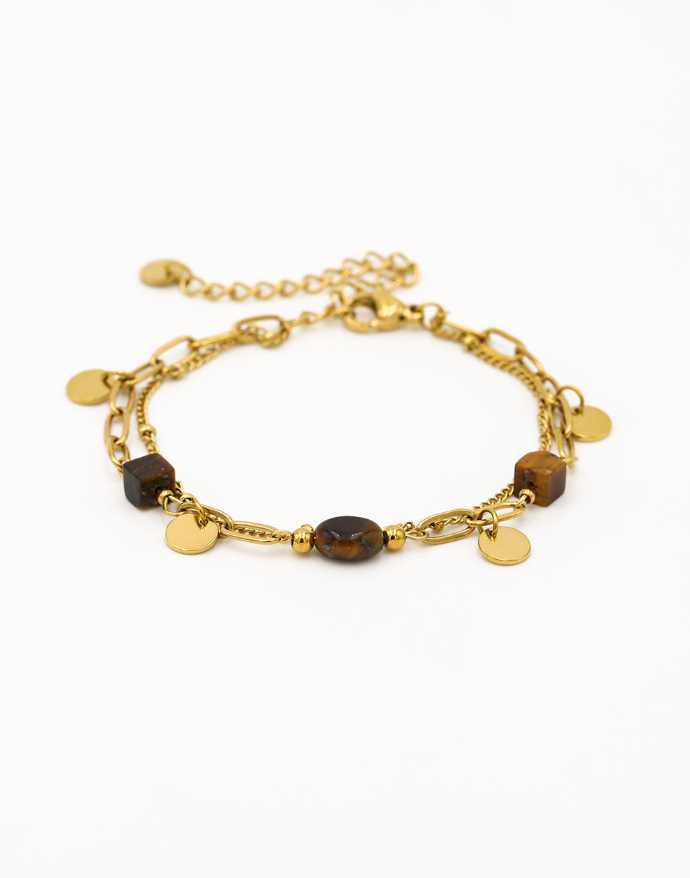 Dubbele armband met bruine kralen