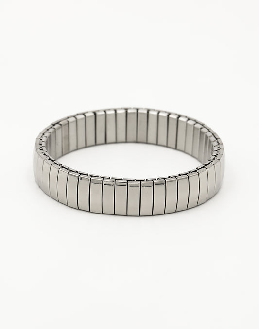 Stretch armband staafjes breed zilverkleurig