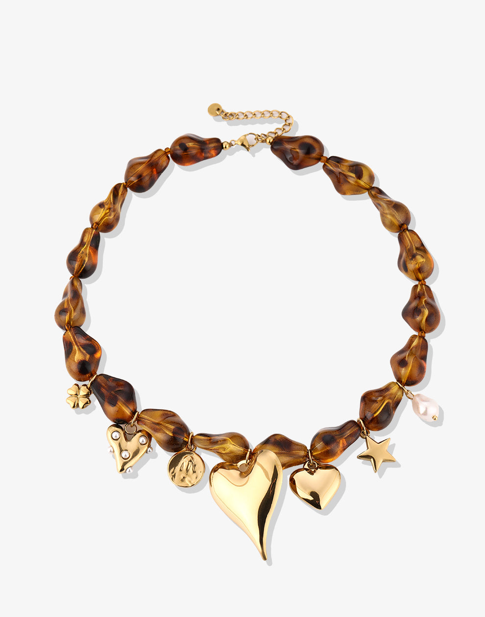 Asymmetrische kralenketting met bedels leopard