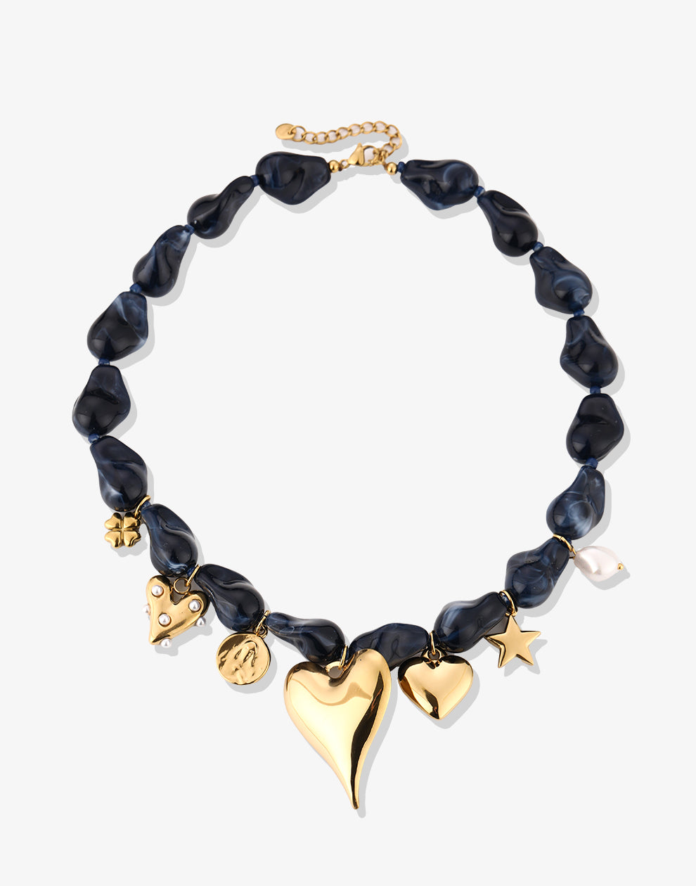 Asymmetrische kralenketting met bedels navy