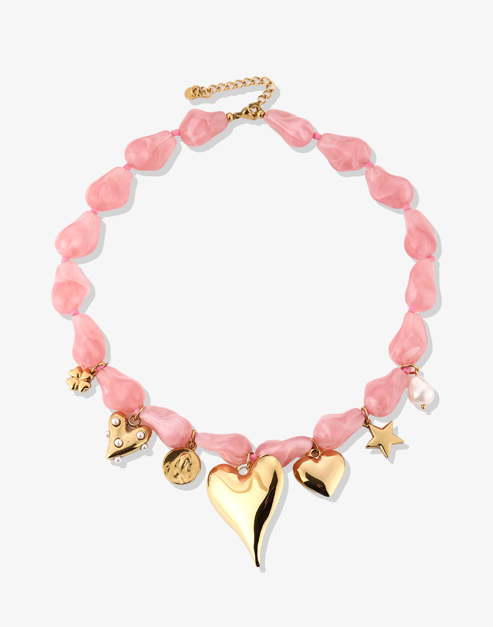 Asymmetrische kralenketting met bedels roze