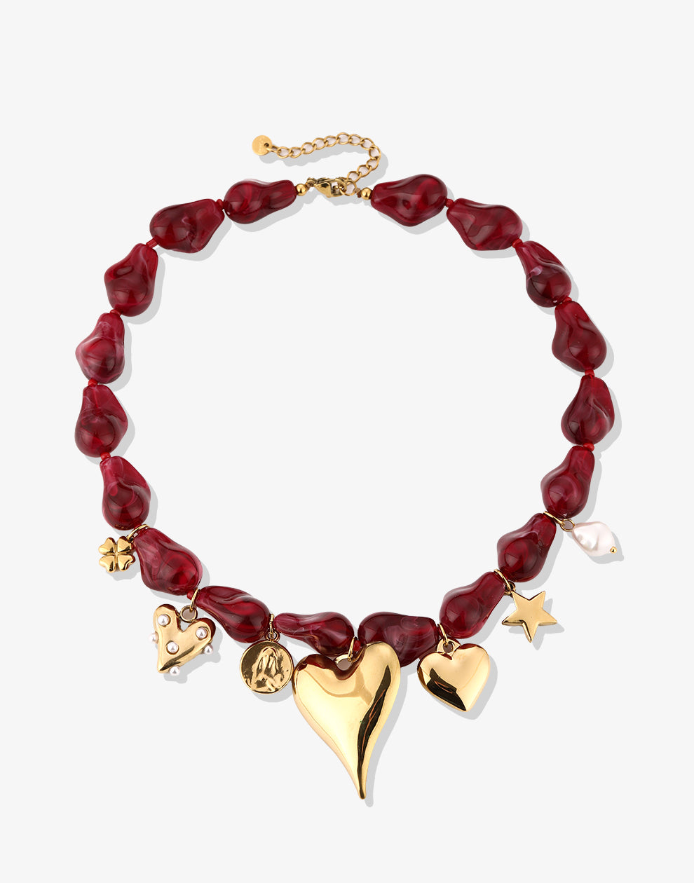 Asymmetrische kralenketting met bedels bordeaux