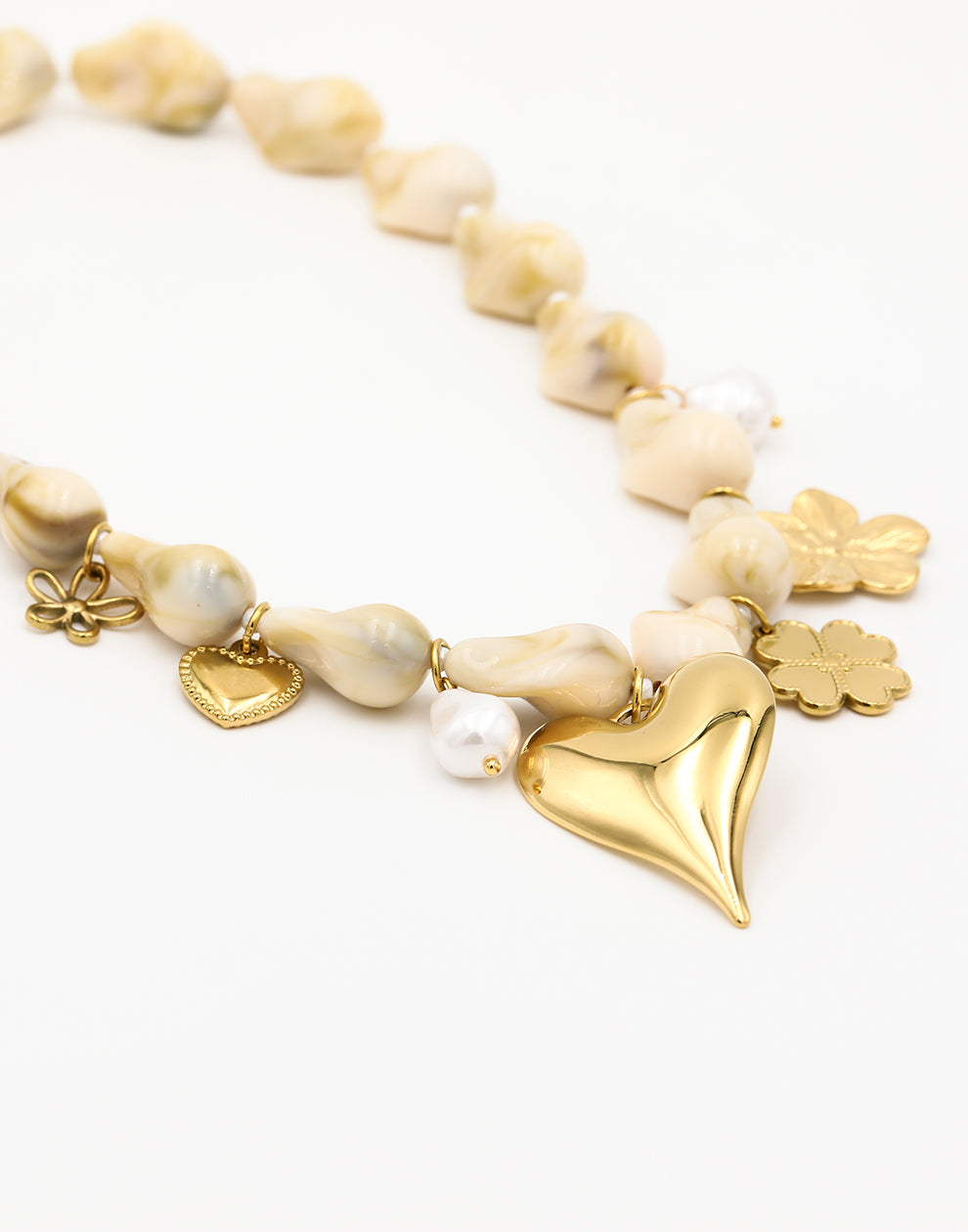 Asymmetrische kralenketting flower love beige