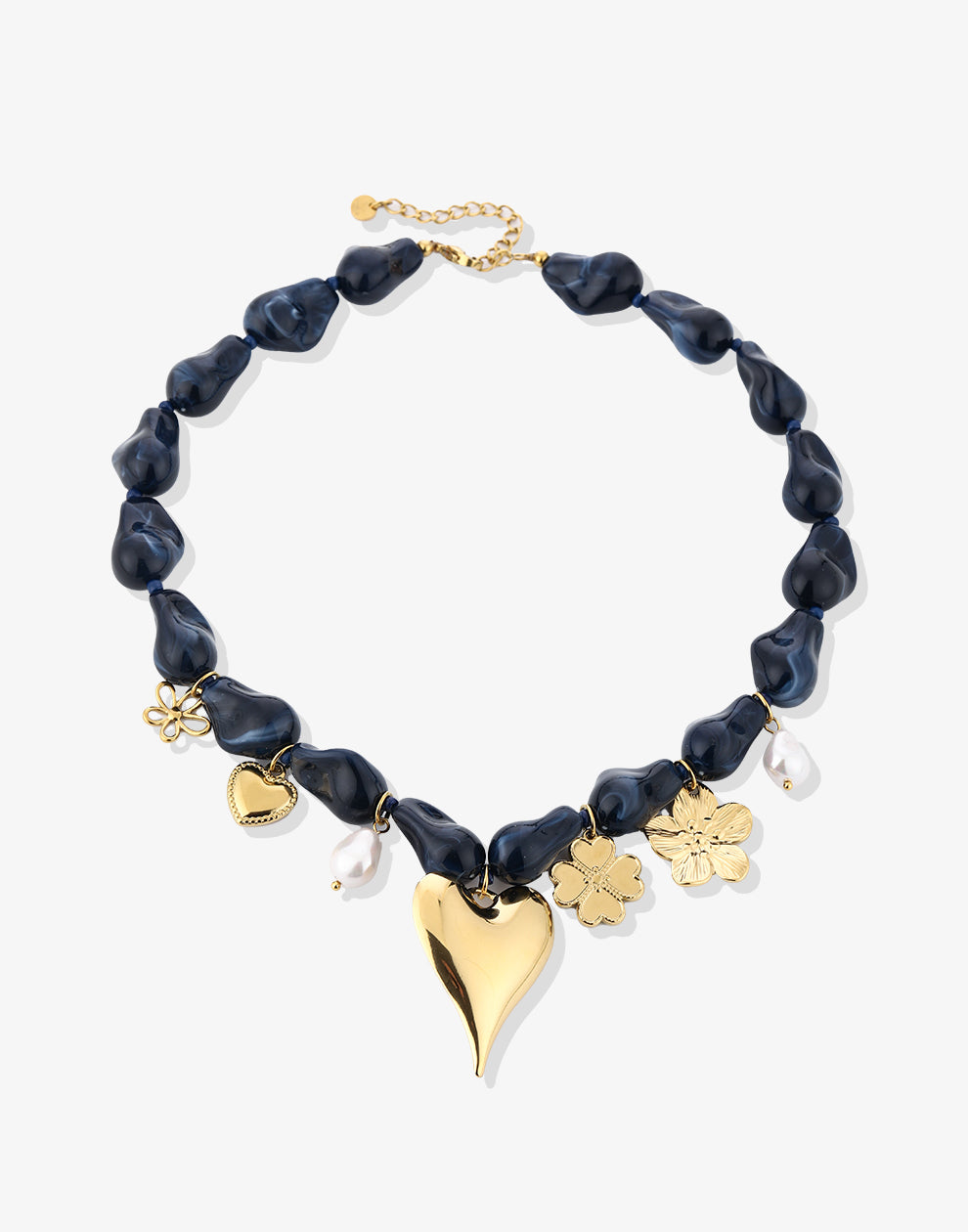 Asymmetrische kralenketting flower love navy