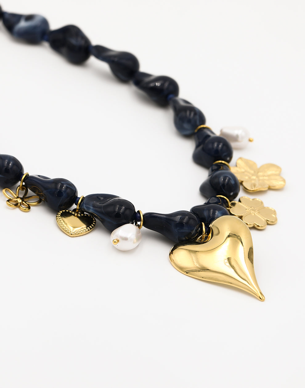 Asymmetrische kralenketting flower love navy