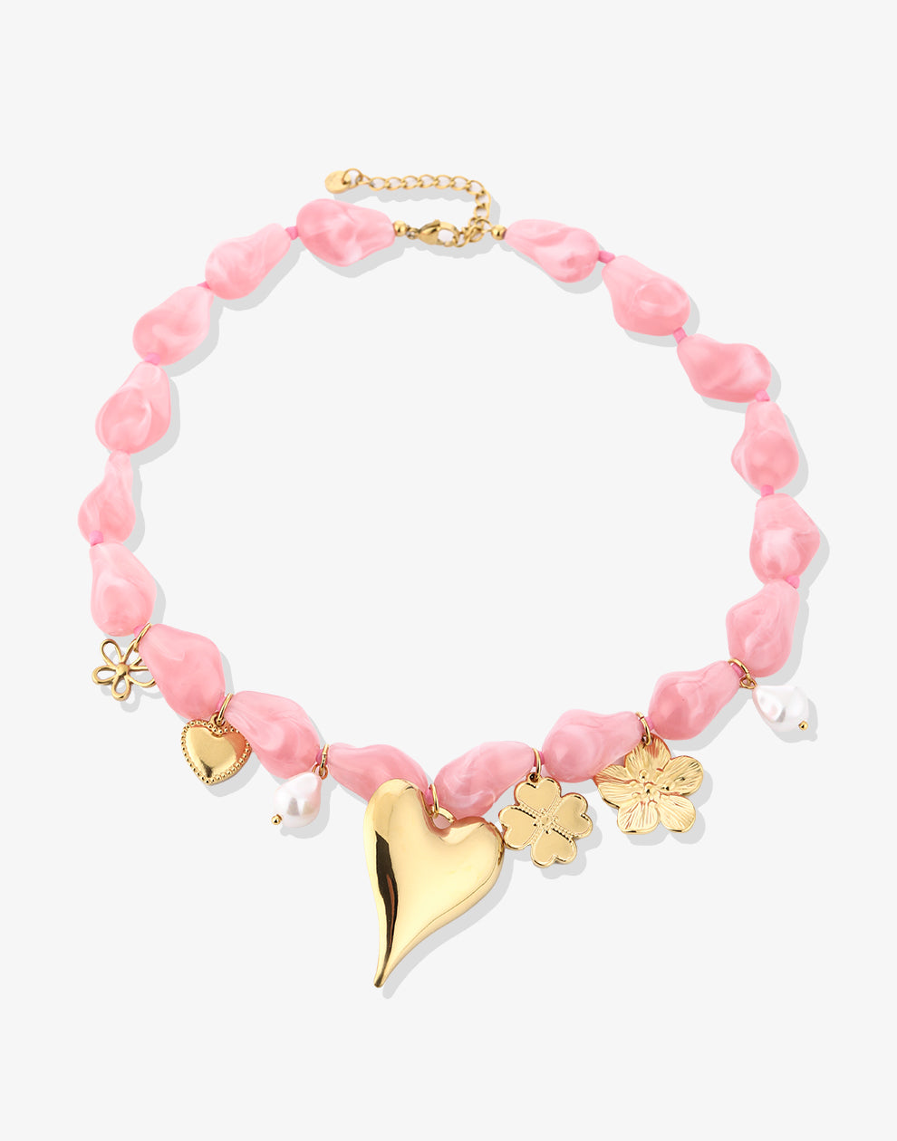 Asymmetrische kralenketting flower love roze