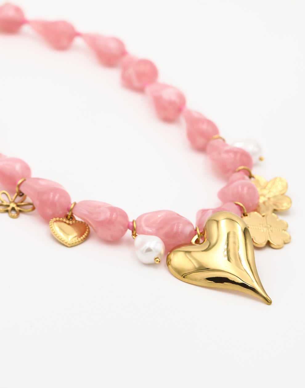 Asymmetrische kralenketting flower love roze