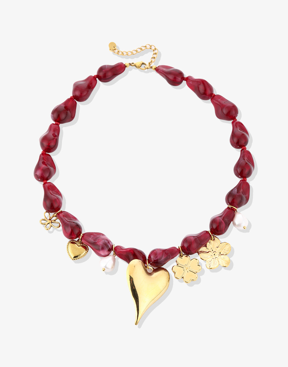 Asymmetrische kralenketting flower love bordeaux
