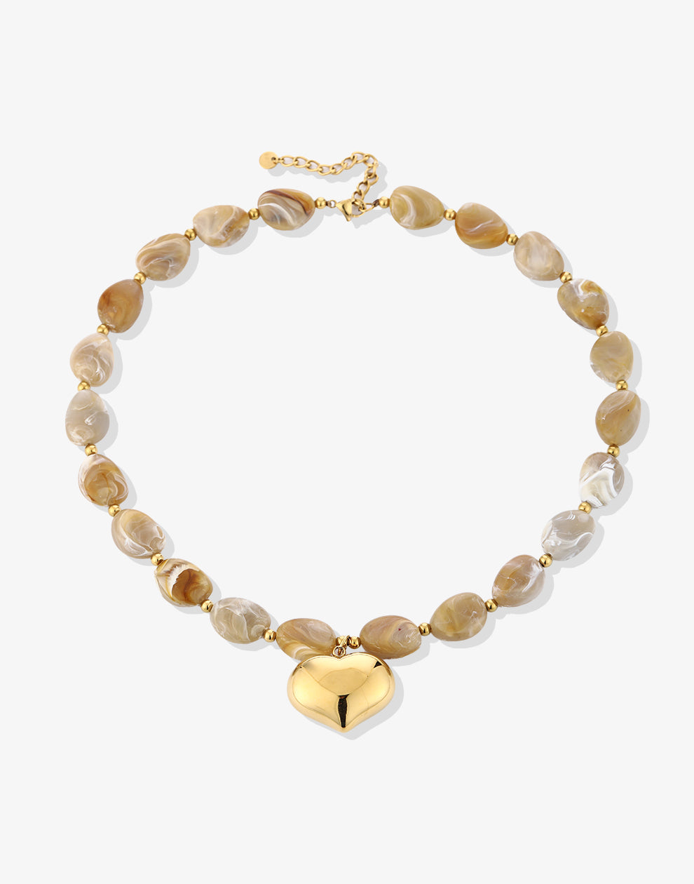 Kralenketting marble met hart beige