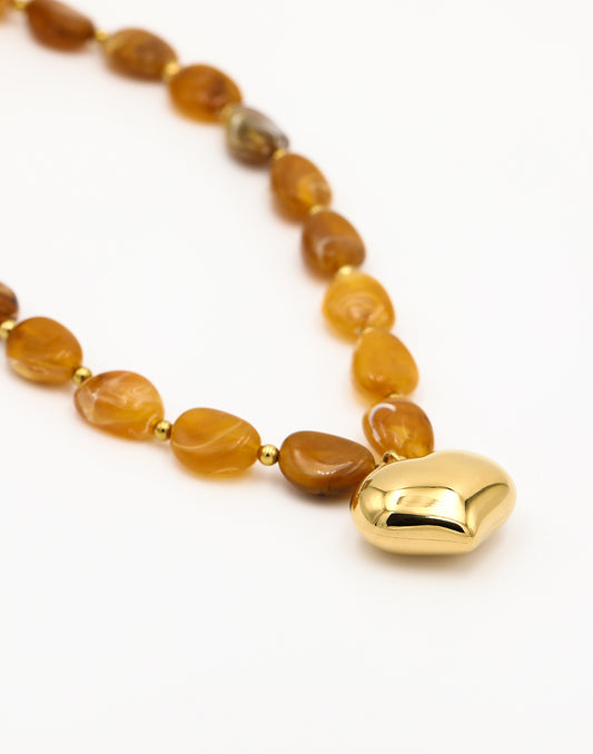 Kralenketting marble met hart bruin