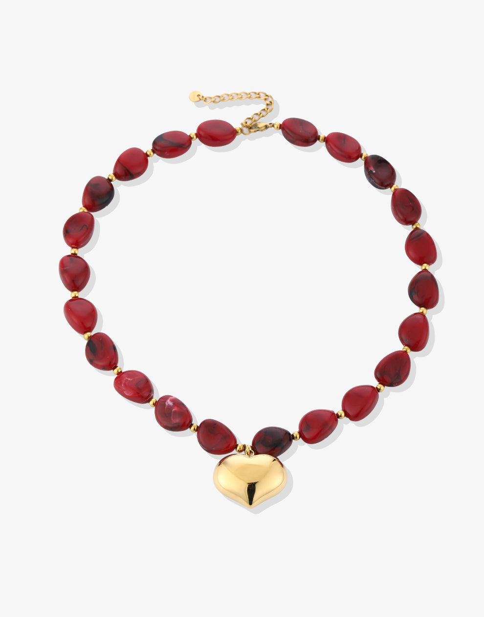 Kralenketting marble met hart rood