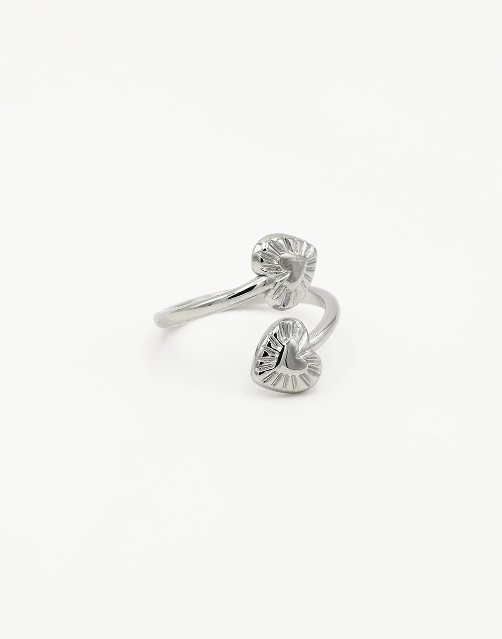 Ring dubbele vintage harten zilverkleurig