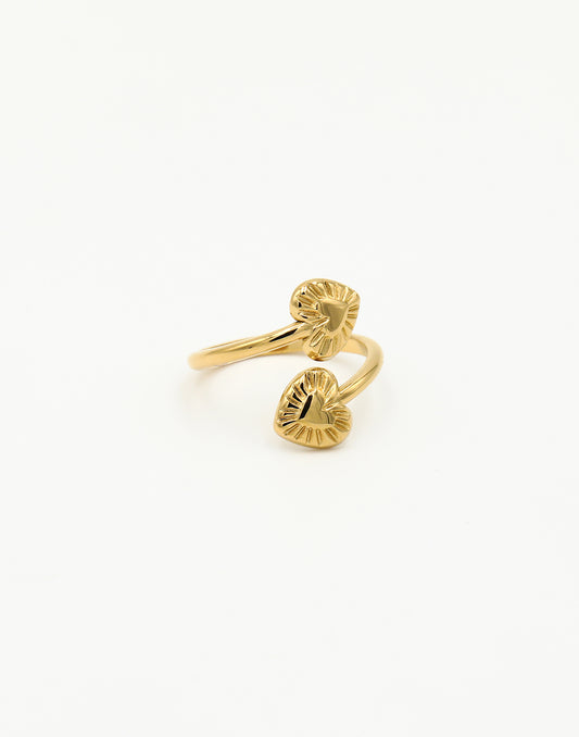 Ring dubbele vintage harten goudkleurig