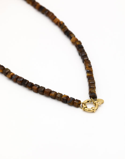 Kralenketting vierkant met slotje tiger