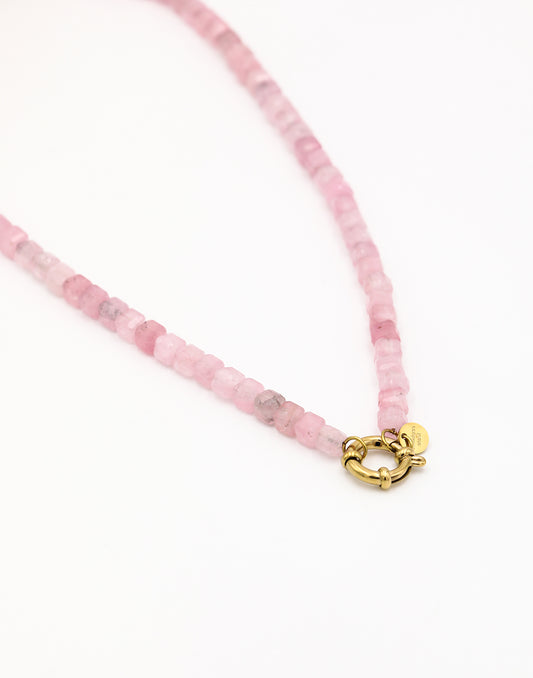 Kralenketting vierkant met slotje roze