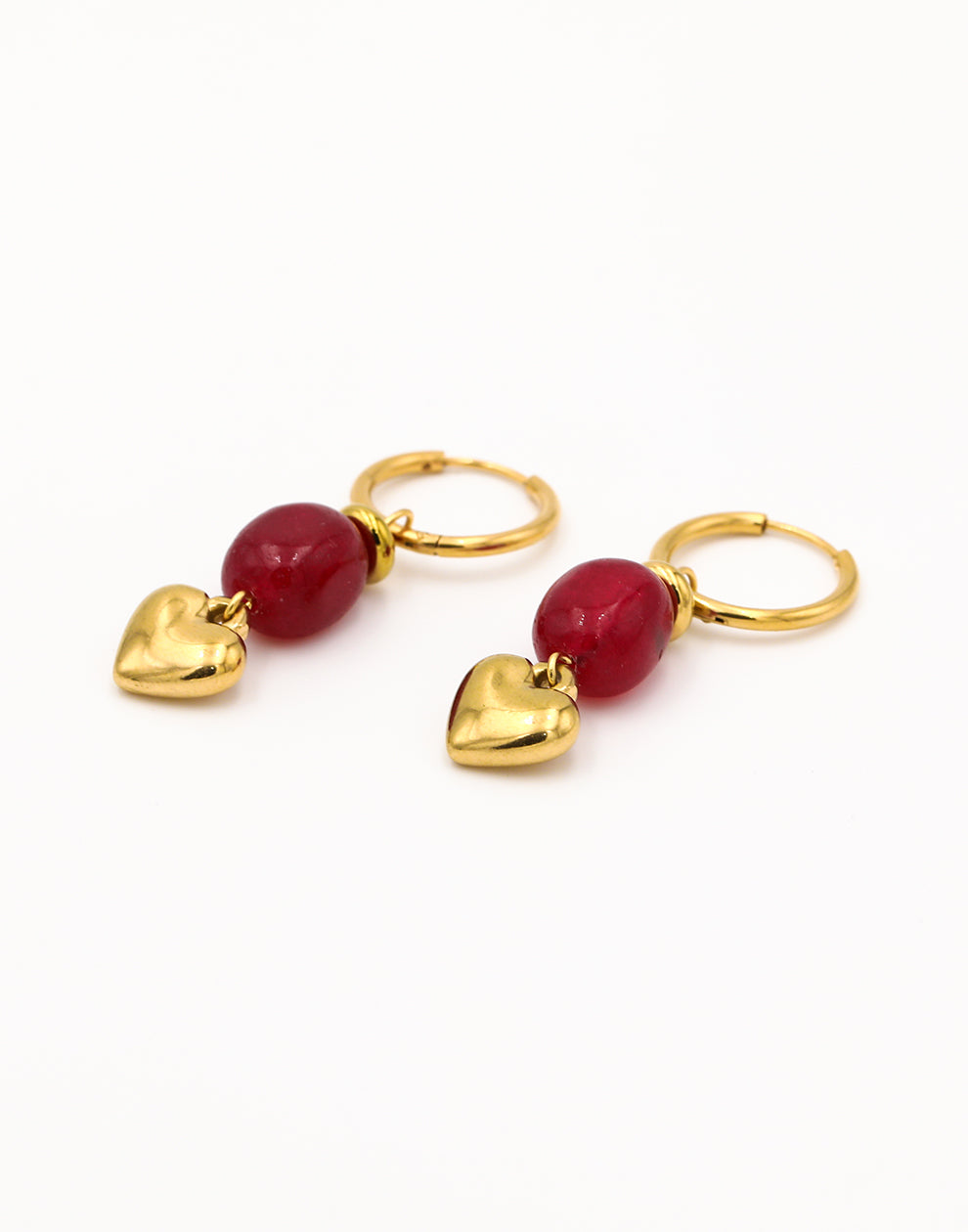 Oorringen steen en hart rood
