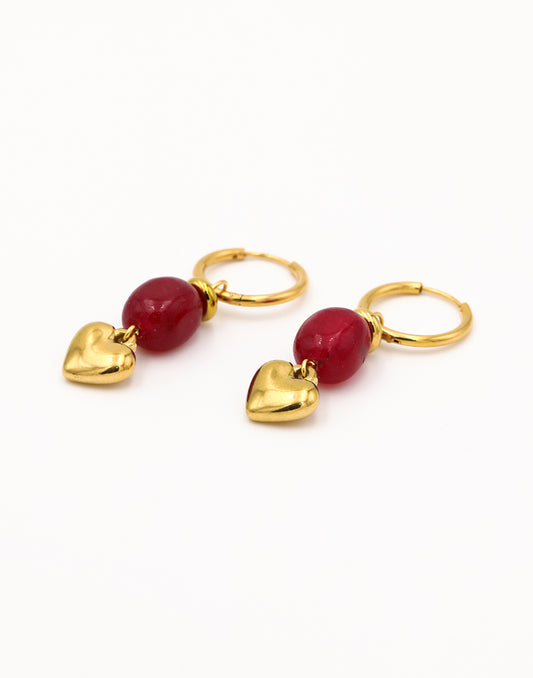 Oorringen steen en hart rood