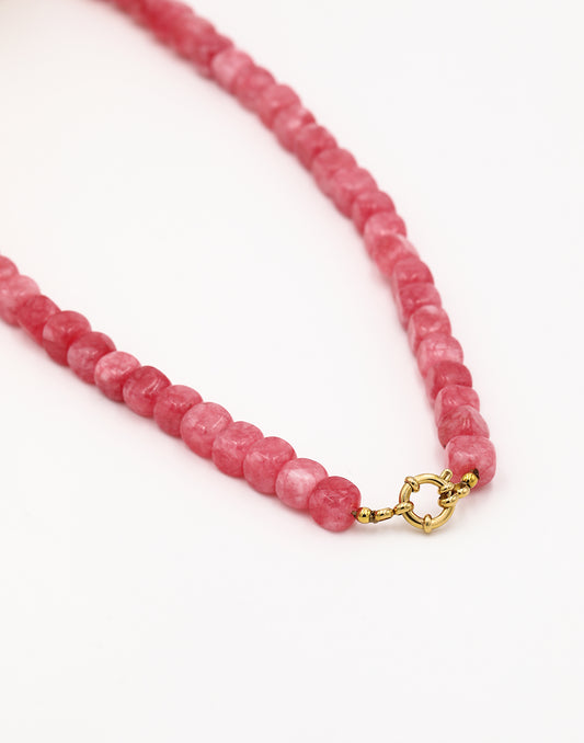 Kralenketting vierkant natuursteen roze