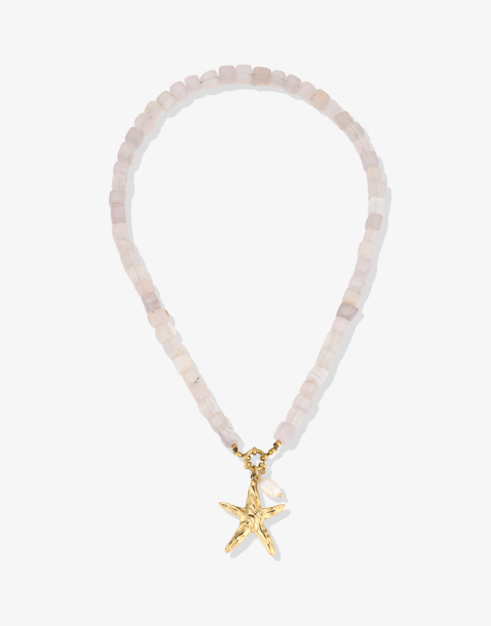 Kralenketting vierkant zeester parel wit