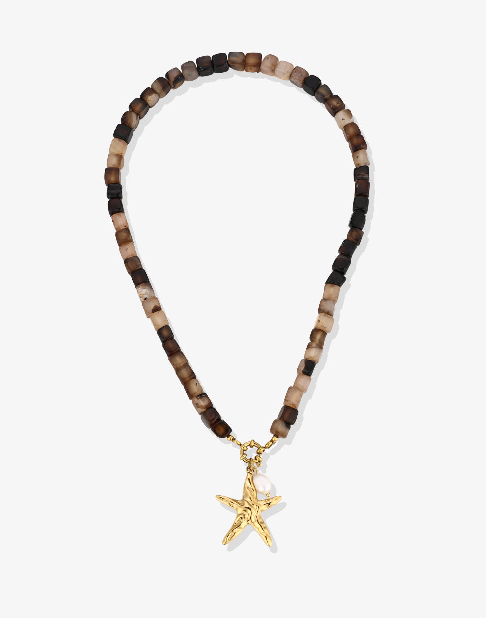 Kralenketting vierkant zeester parel bruin