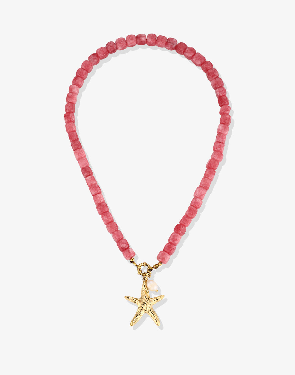 Kralenketting vierkant zeester parel roze