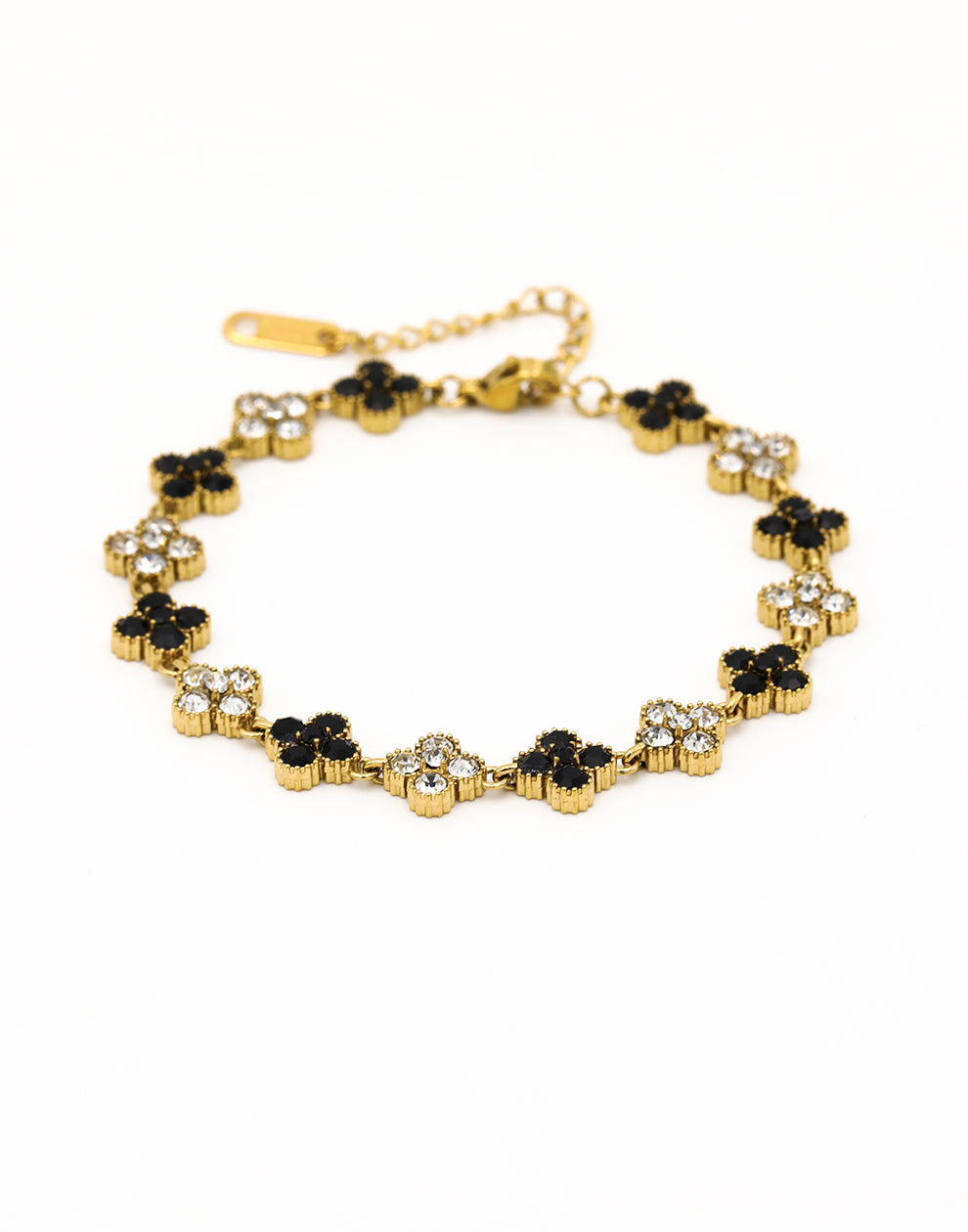 Armband klavers strass black mix