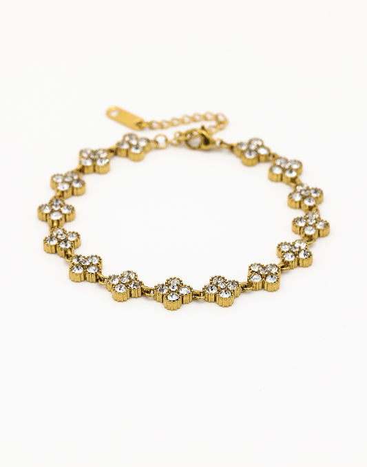 Armband klavers strass wit