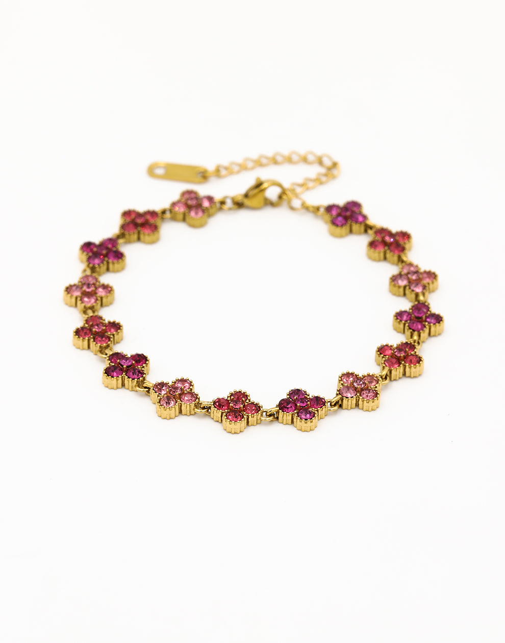 Armband mit Kleeblättern und Strasssteinen in Rosa