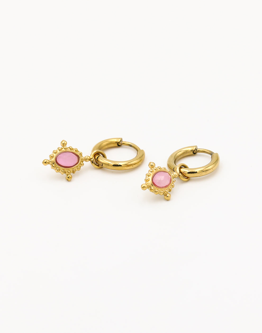 Creolen vintage ovale steen roze