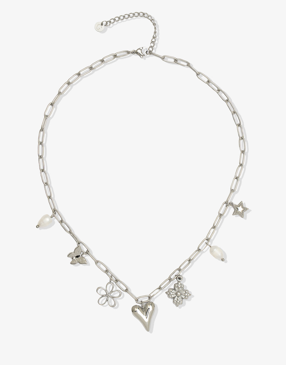 Bedelketting bloemen vlinder zilverkleurig