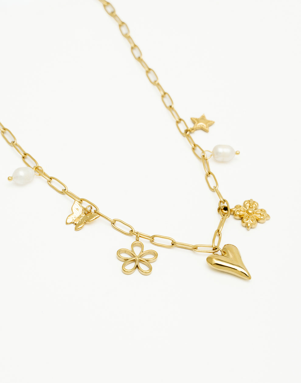 Bedelketting bloemen vlinder goudkleurig