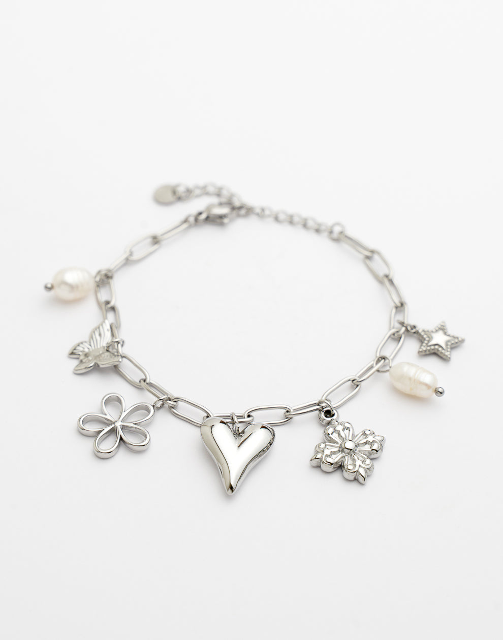 Bedelarmband bloemen vlinder zilverkleurig