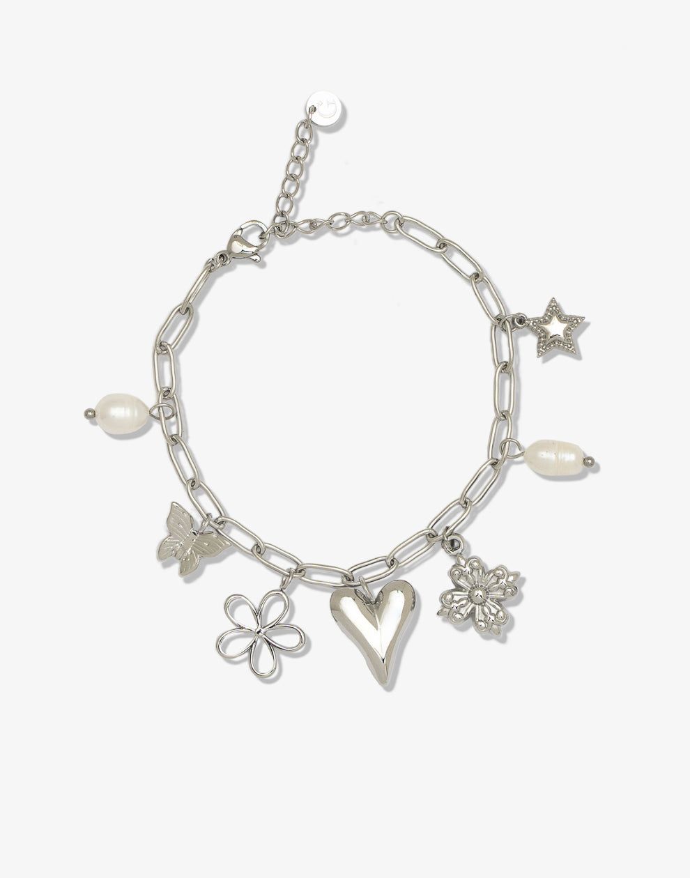 Bedelarmband bloemen vlinder zilverkleurig